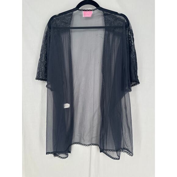 90s Vintage Top Women 1X Black Lace Sheer Open Short Sleeve Whimsigoth Romantic - Picture 3 of 7
